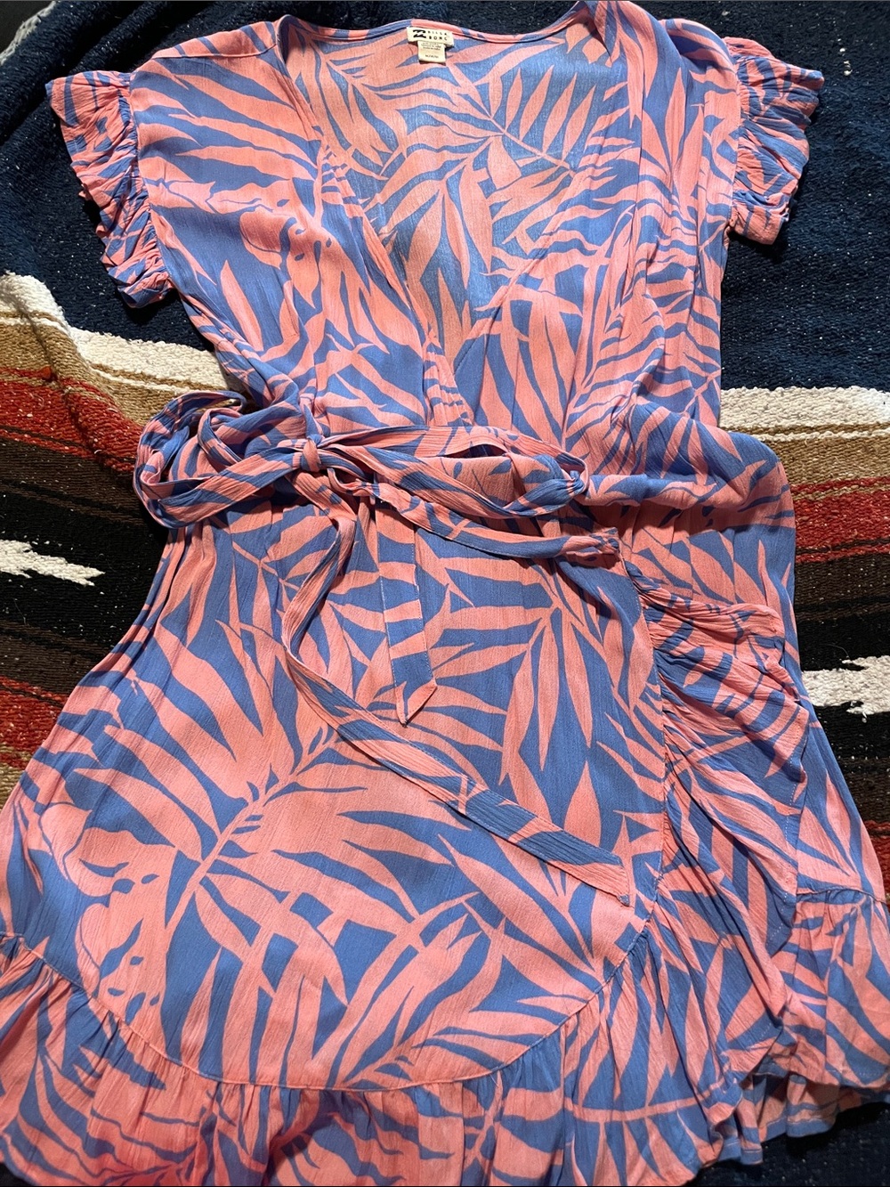Billabong Coral & Blue Leaf-Print Wrap Dress
